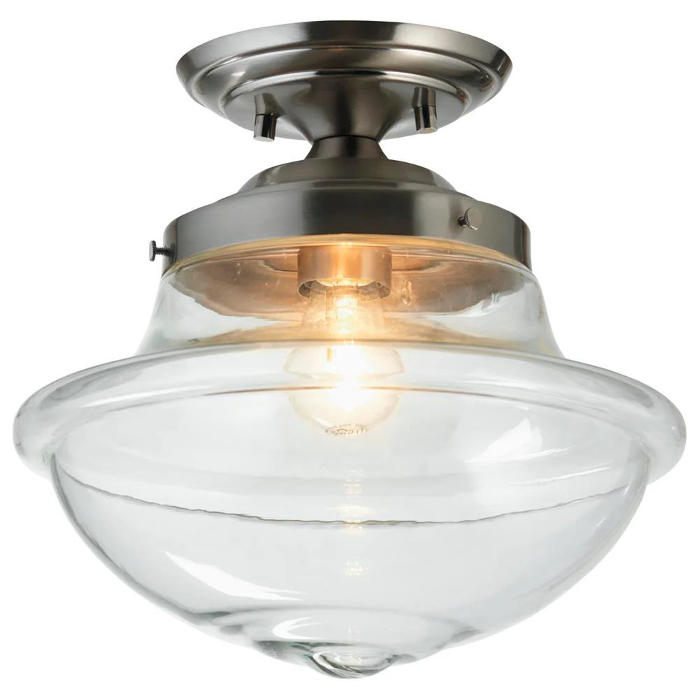 Antique Chrome & Clear Glass Vintage Dome Flush Light 30cm
