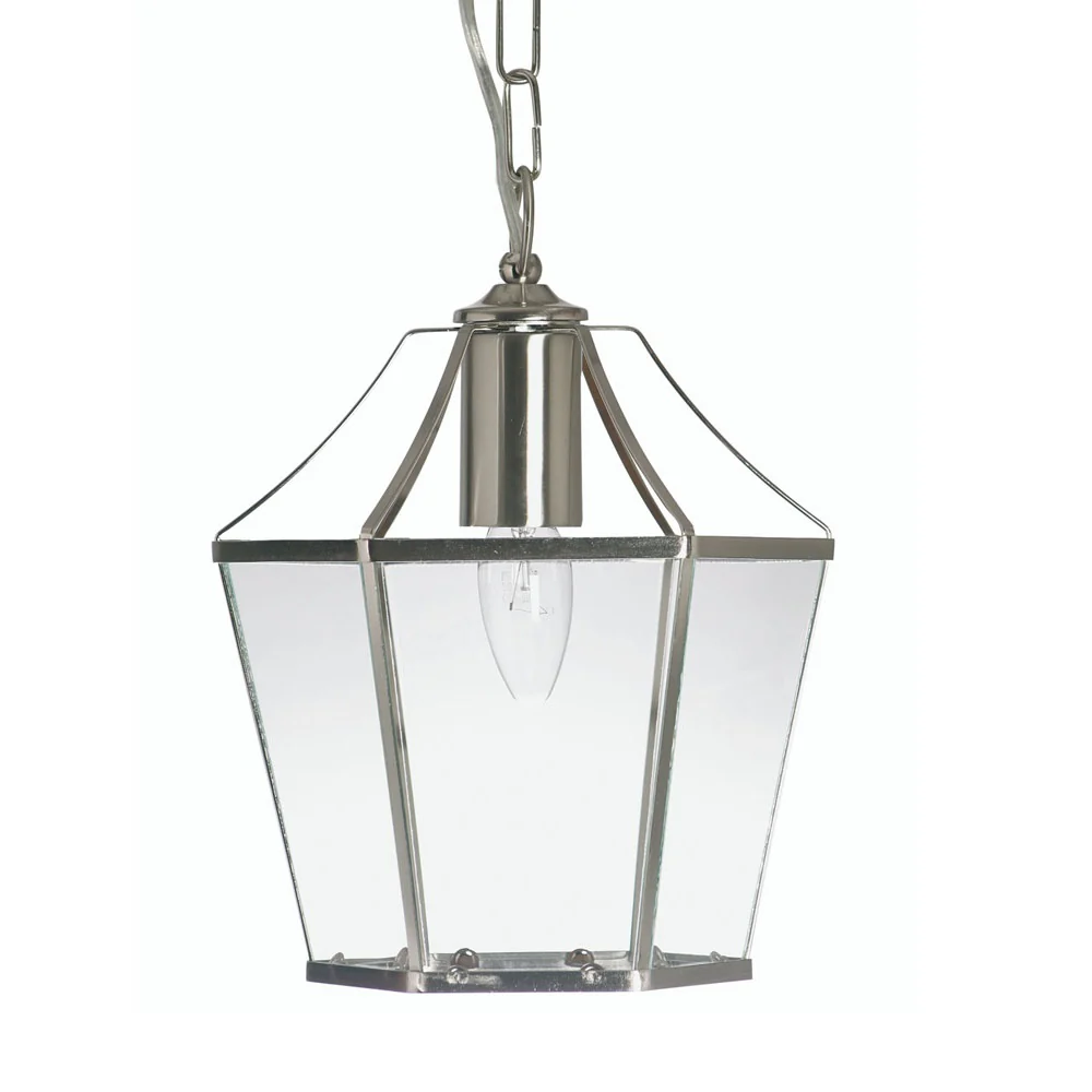 Antique Chrome & Glass Panel Vintage Lantern Pendant Light 22cm