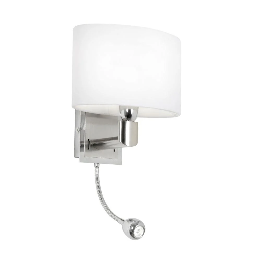 Antique Chrome Wall Light with LED Reading Lamp & Shade
