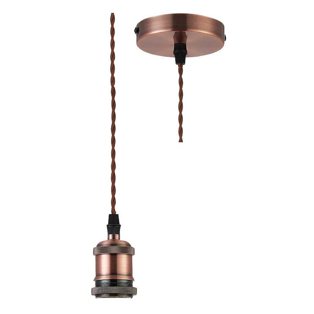 Antique Copper Vintage Fabric Twisted Cable Flex Suspension Ceiling Rose Pendant