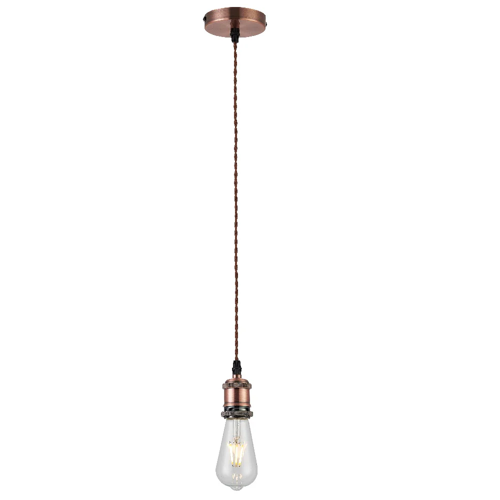 Antique Copper Vintage Fabric Twisted Cable Flex Suspension Ceiling Rose Pendant - Image 2