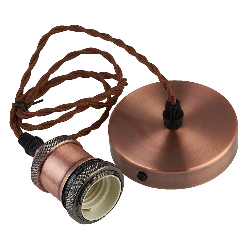 Antique Copper Vintage Fabric Twisted Cable Flex Suspension Ceiling Rose Pendant - Image 3