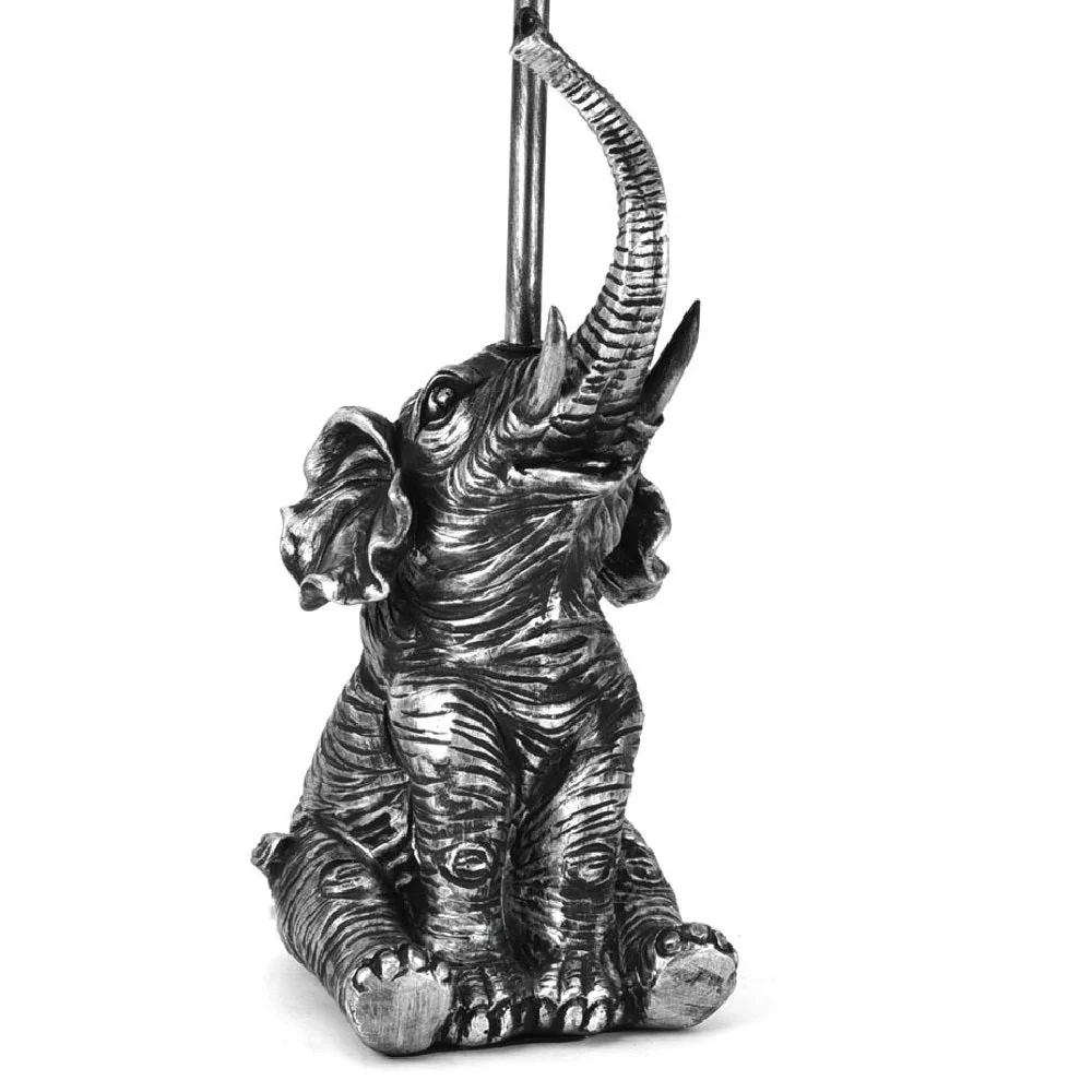 Antique Silver Sitting Elephant Sculpture Vintage Table Lamp with Drum Shade 47cm - Image 2