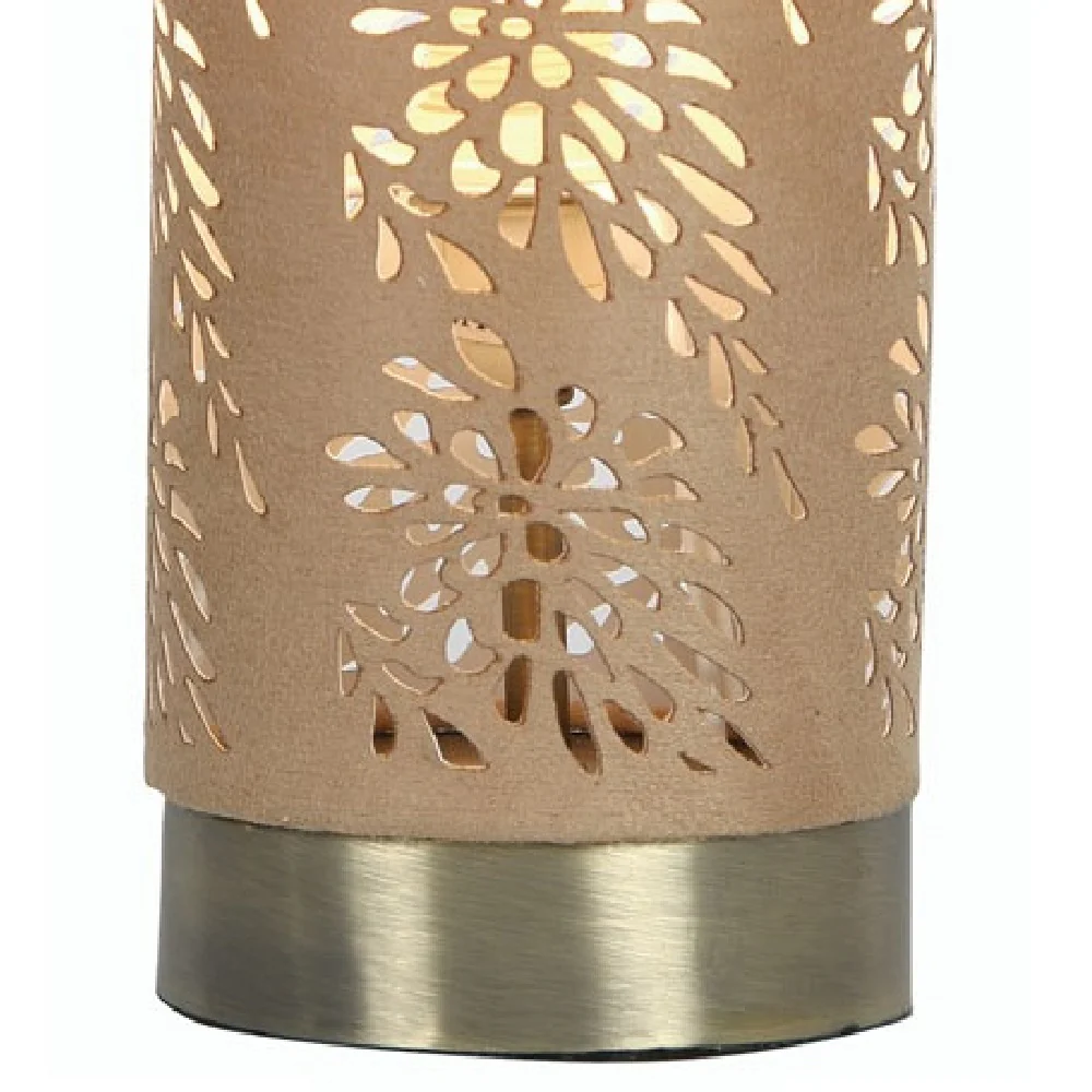 Beige & Antique Brass Floral Etch Cylindrical Touch Table Lamp - Image 2