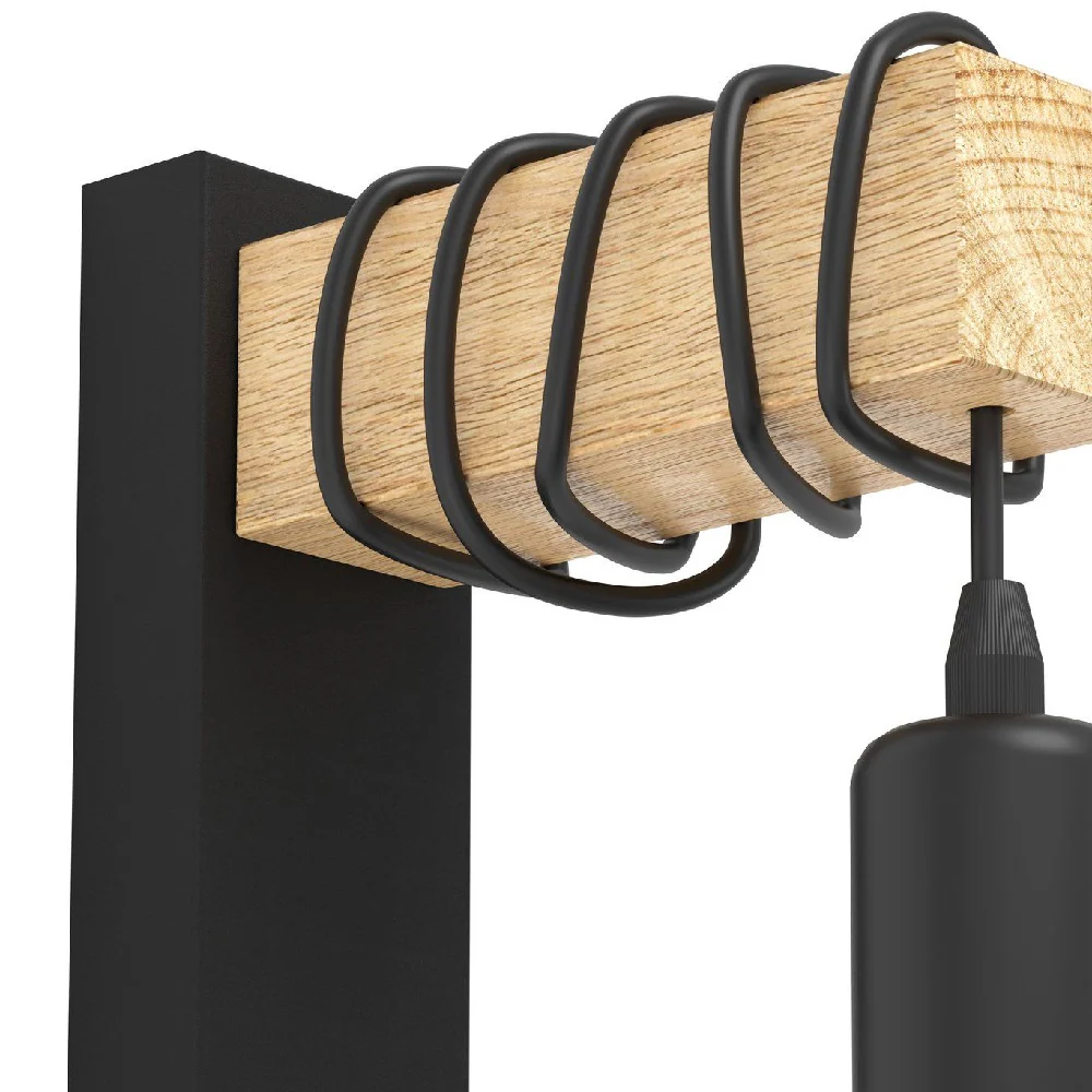 Black and Oak Wood Vintage Single Lamp Wall Light 215mm - Image 2