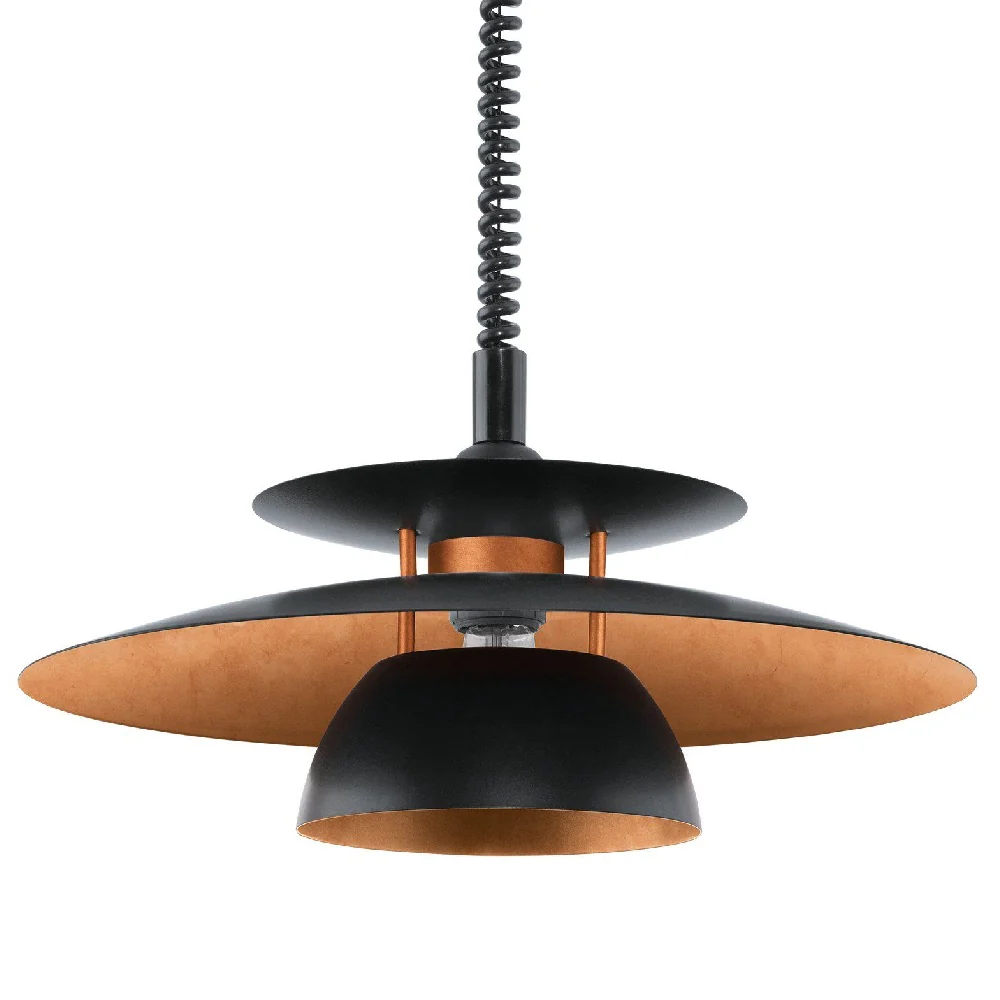 Black & Copper Vintage Metal Rise and Fall Pendant Ceiling Light 430mm - Image 3