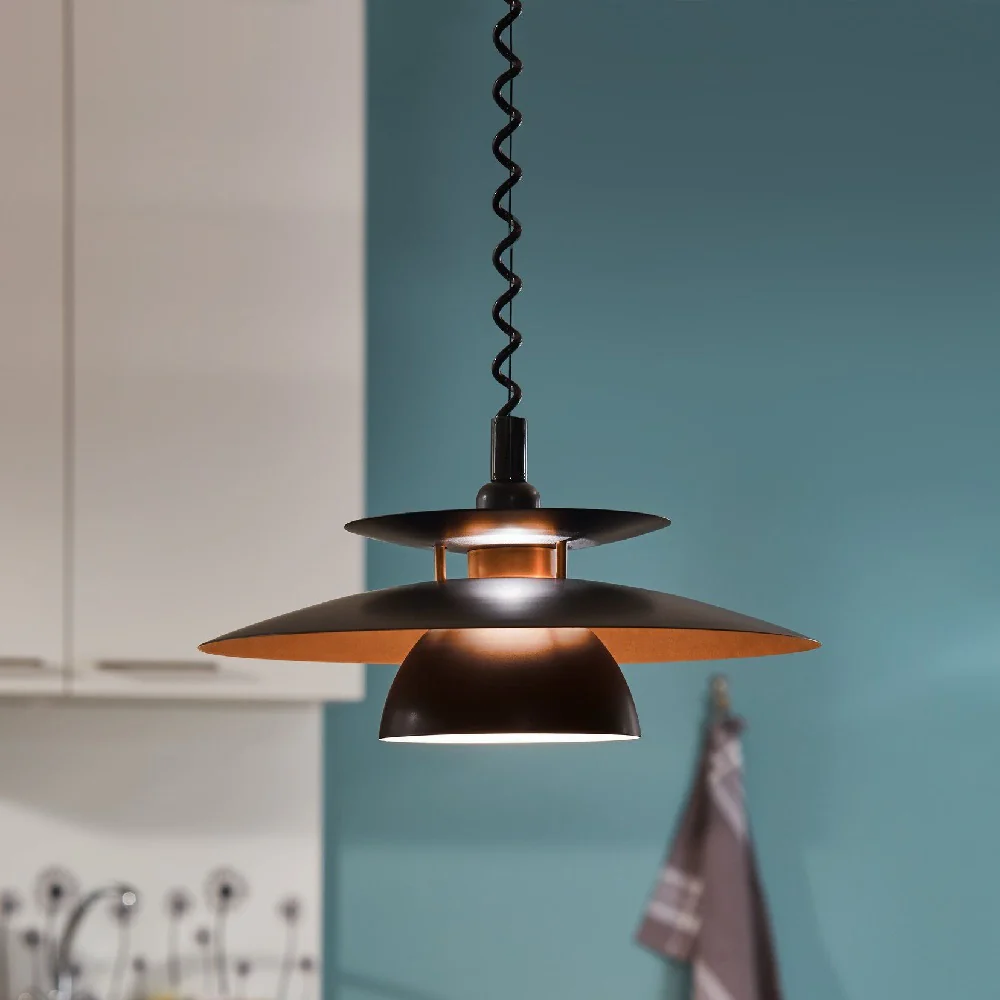 Black & Copper Vintage Metal Rise and Fall Pendant Ceiling Light 430mm - Image 4