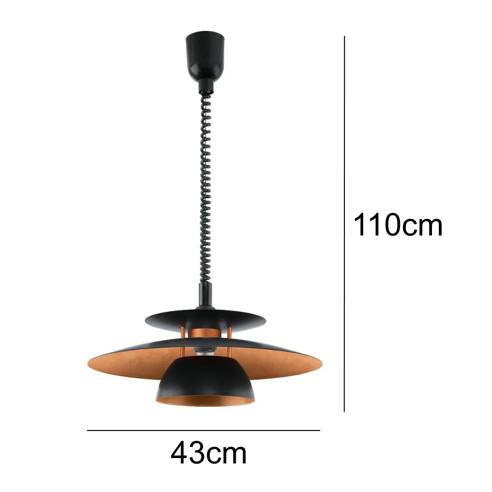Black & Copper Vintage Metal Rise and Fall Pendant Ceiling Light 430mm - Image 5