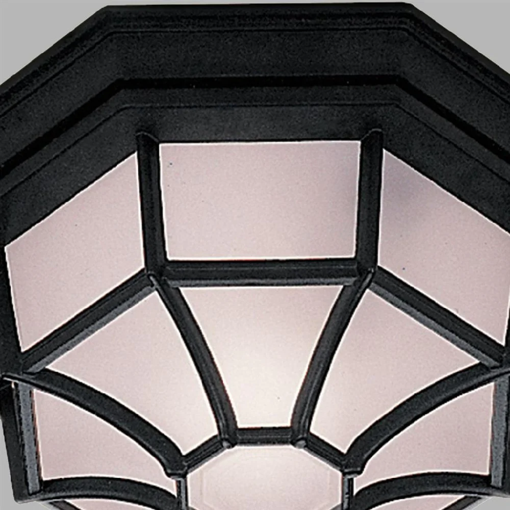Black Outdoor 1 Lamp Hexagonal Flush Light with White Sanded Glass IP44 - Image 2