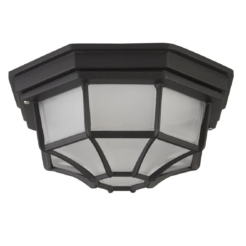 Black Outdoor 1 Lamp Hexagonal Flush Light with White Sanded Glass IP44 - Image 3