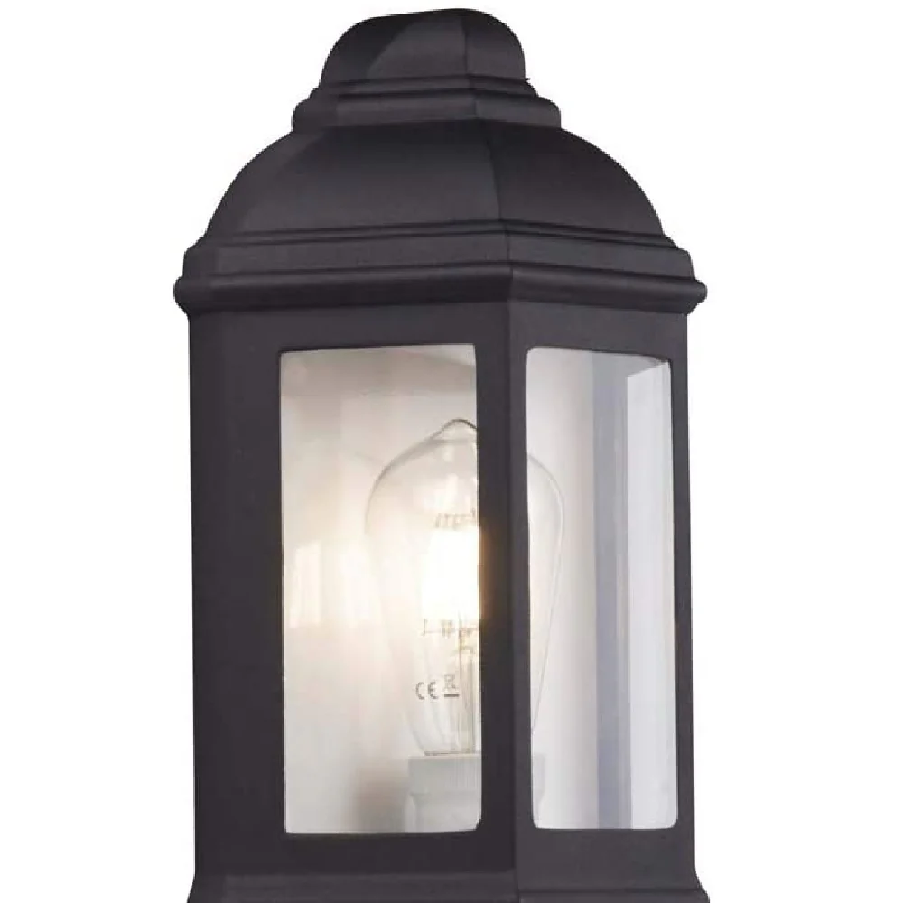 Black Outdoor Single Lamp Traditional Flush Lantern Wall Light IP44 - Image 3
