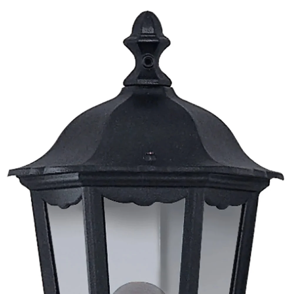 Black Outdoor Traditional Half Lantern Flush Wall Light with Clear Glass 430mm - Image 2
