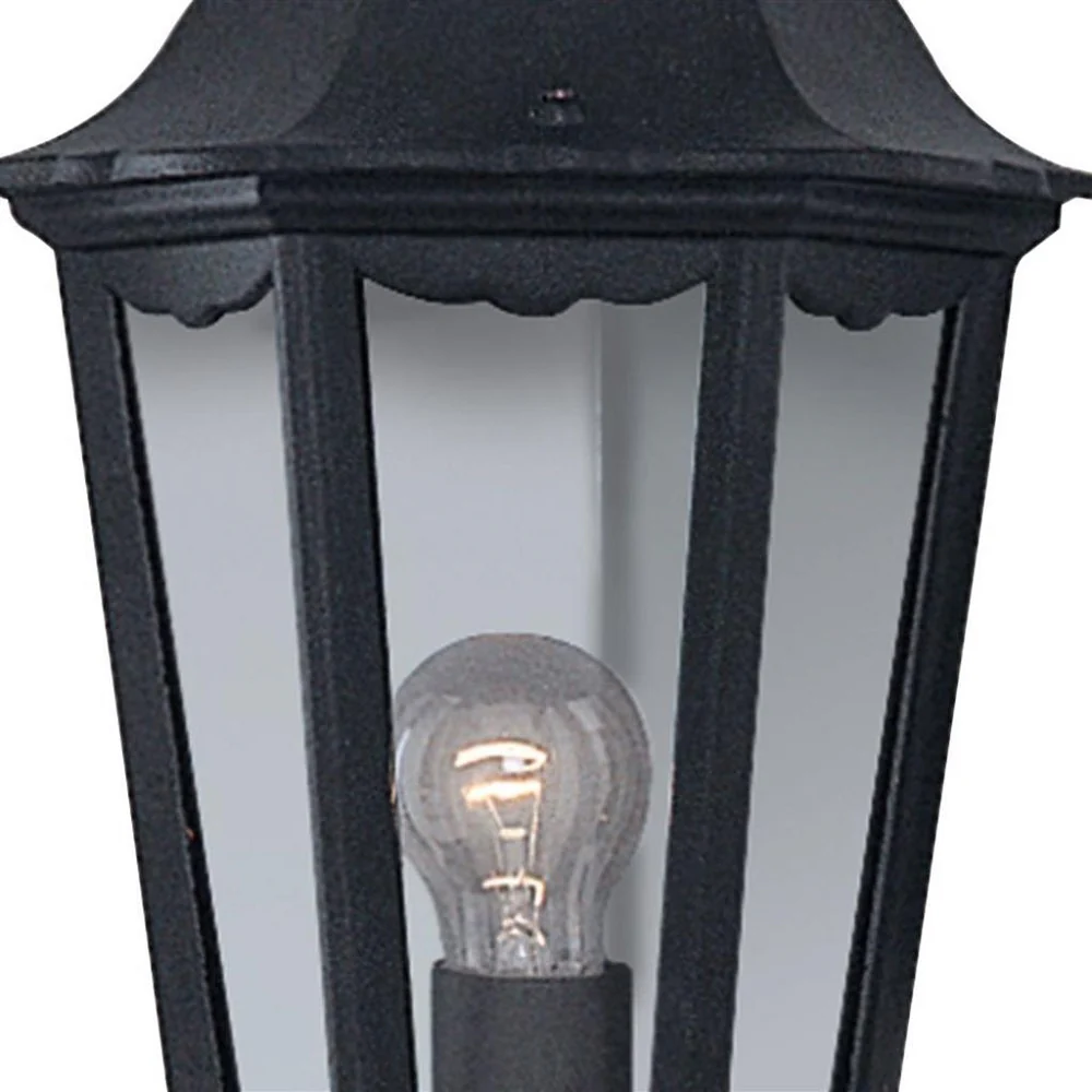 Black Outdoor Traditional Half Lantern Flush Wall Light with Clear Glass 430mm - Image 3