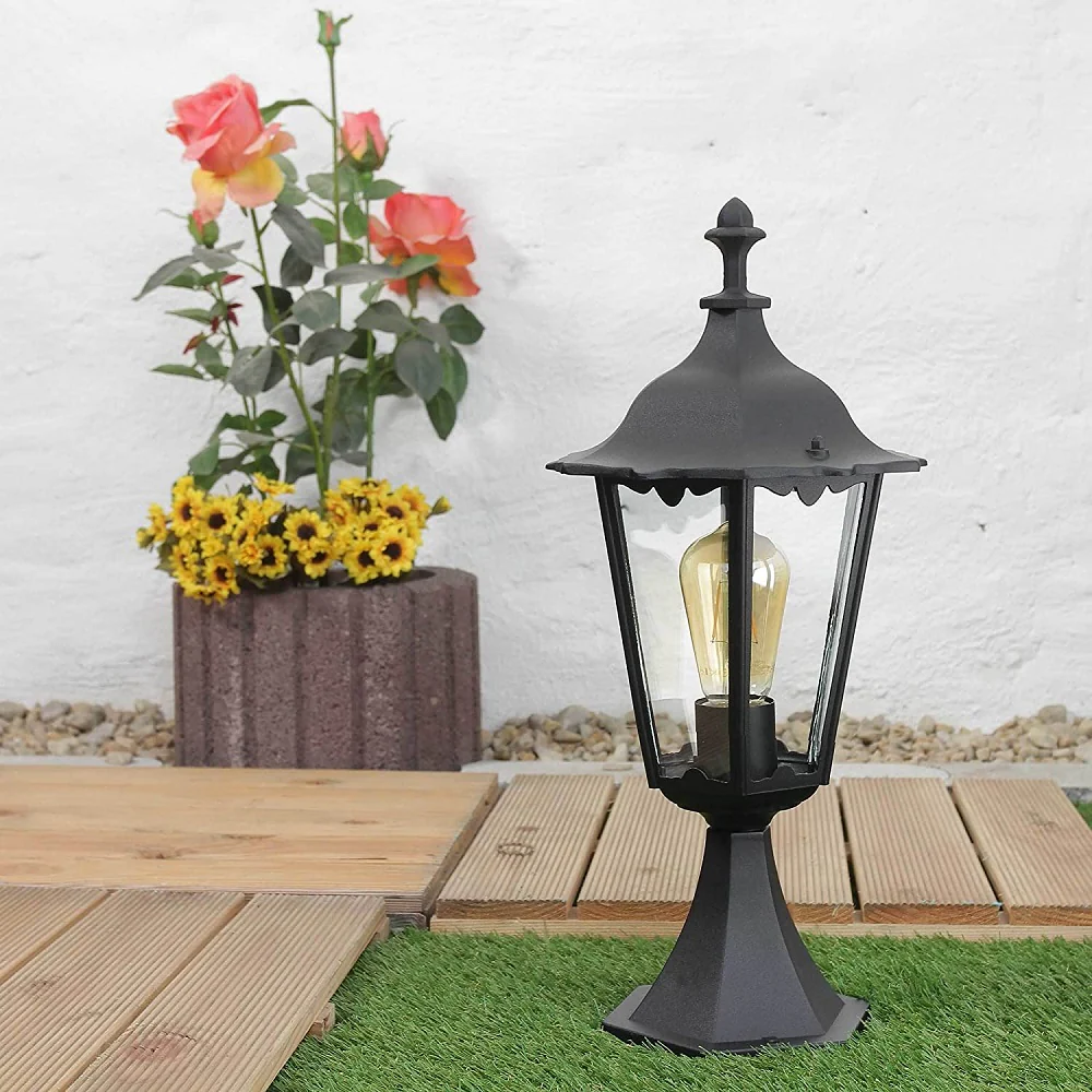 Black Outdoor Traditional Lantern Post Pedestal Light with Clear Glass 530mm - Image 2