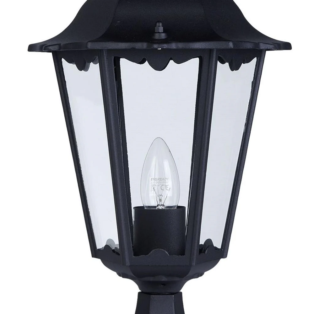 Black Outdoor Traditional Lantern Post Pedestal Light with Clear Glass 530mm - Image 3