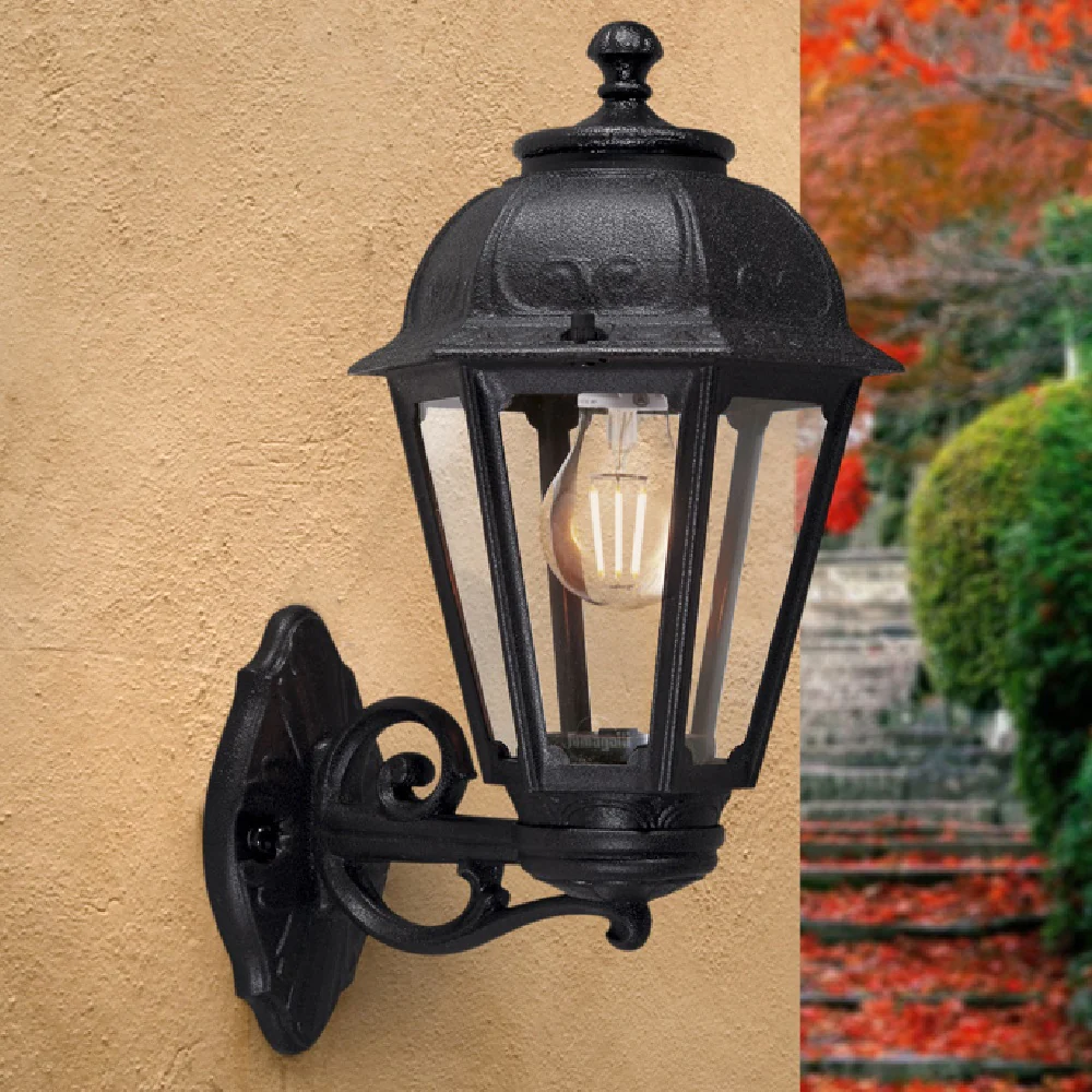 Black Outdoor Traditional Up or Down Dome Head Lantern Wall Light Coastal IP55 - Image 2