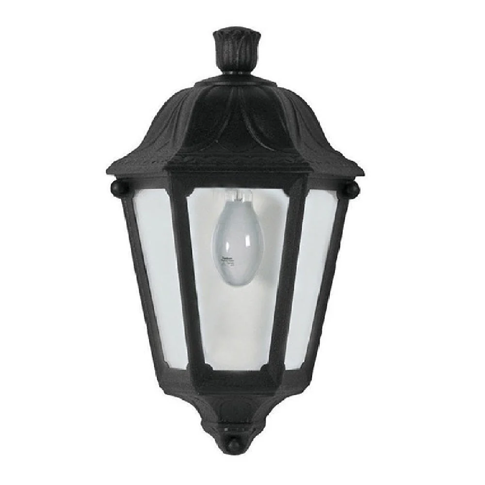 Black Outdoor Vintage Flush Half Lantern Wall Light Coastal IP55