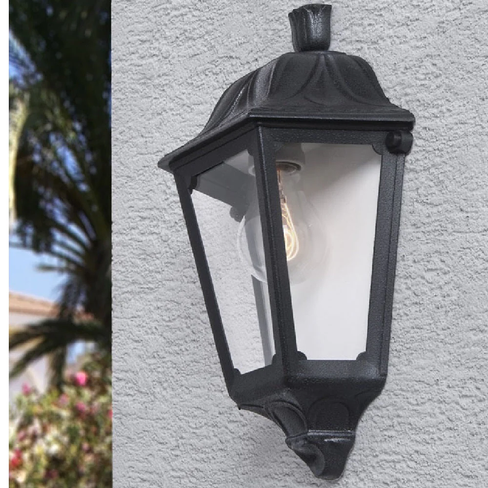 Black Outdoor Vintage Flush Half Lantern Wall Light Coastal IP55 - Image 2