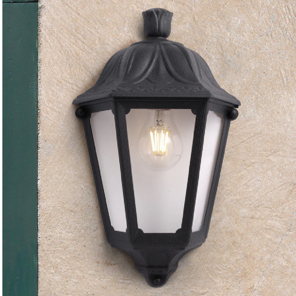 Black Outdoor Vintage Flush Half Lantern Wall Light Coastal IP55 - Image 3