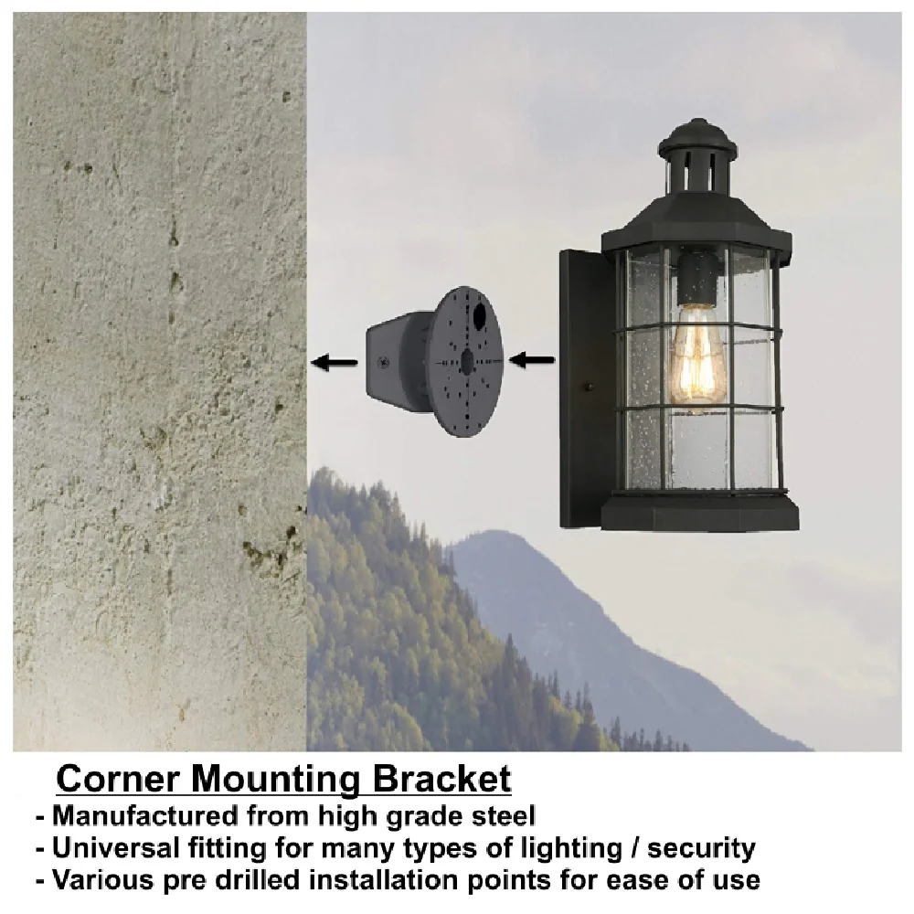 Black Steel Corner Mounting Universal Bracket for Outdoor Lighting - Image 2