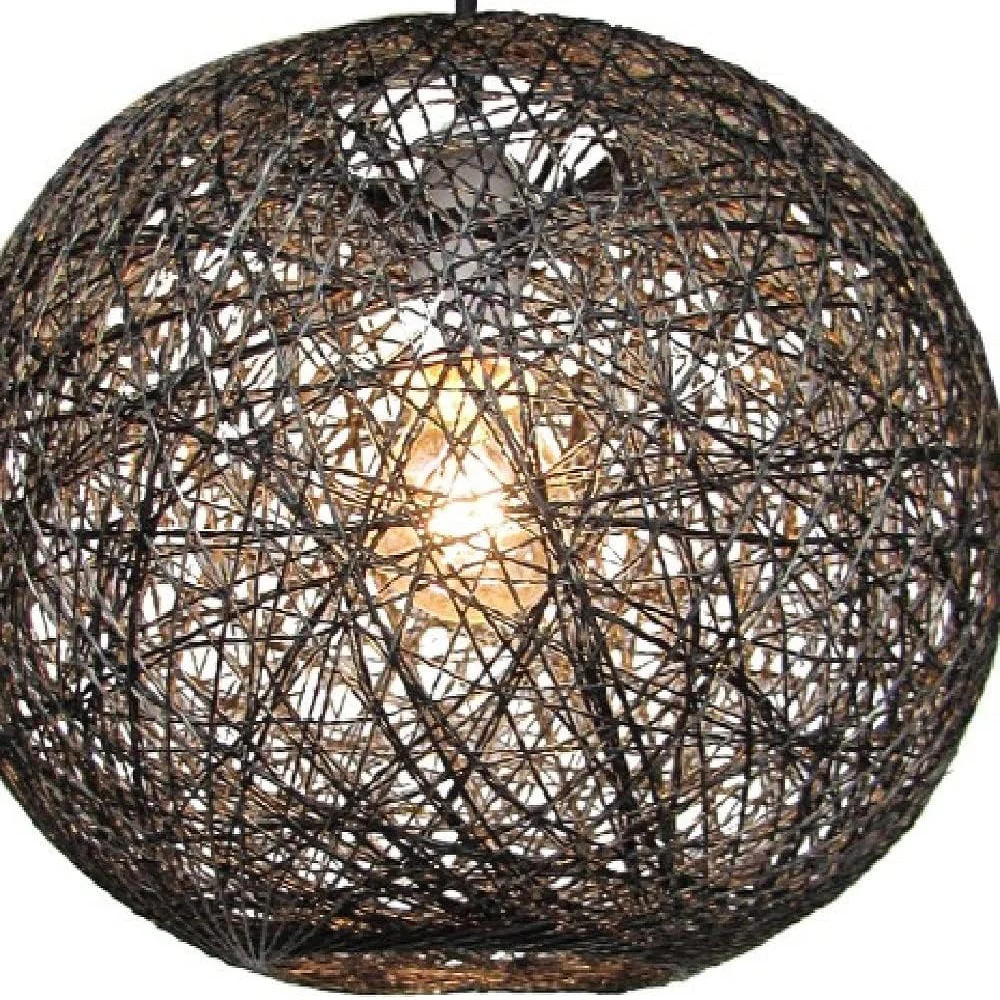 Black Woven String Ball Vintage Retro Easy Fit Round Globe Pendant Shade 25cm - Image 2