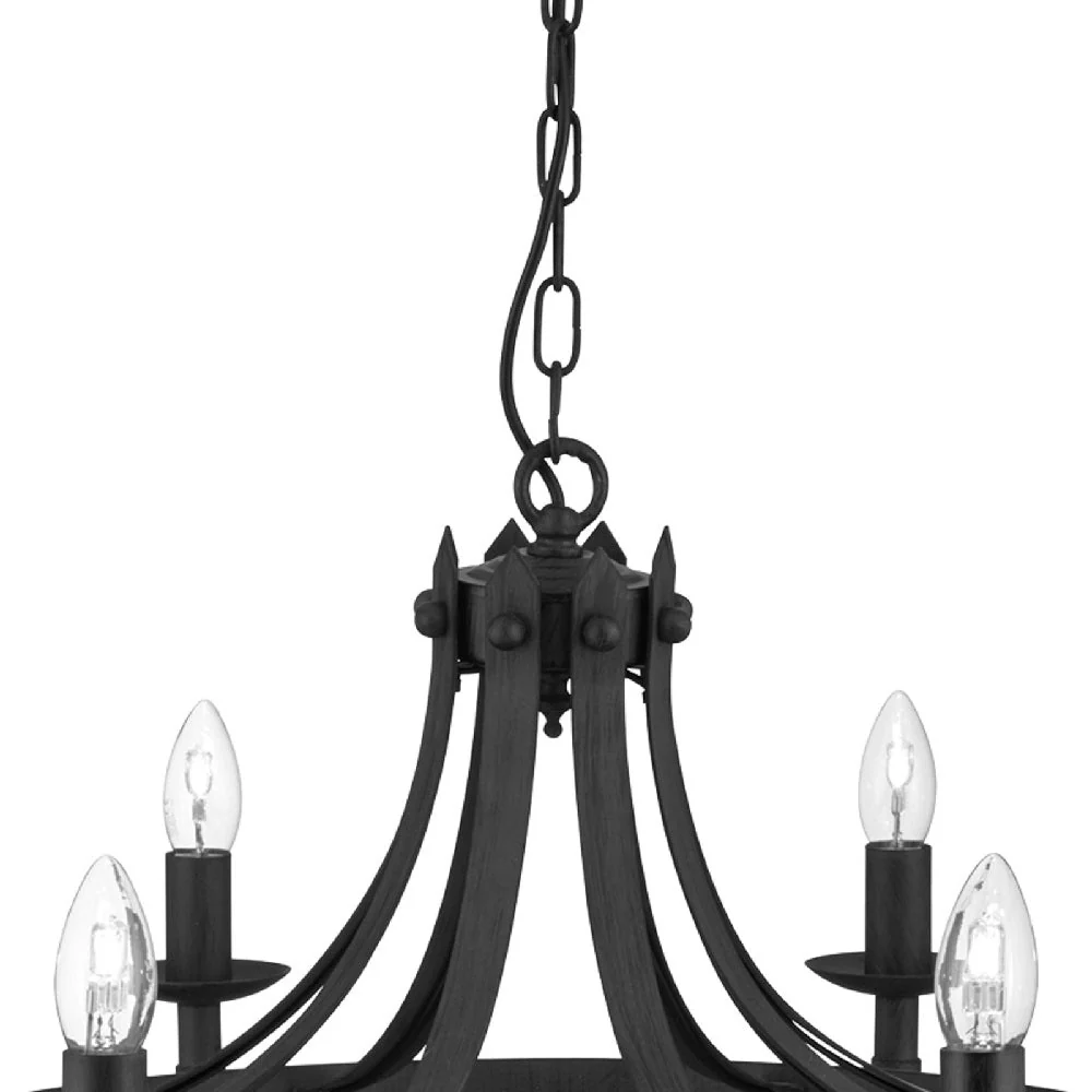 Black Wrought Iron Vintage Gothic 5 Lamp Pendant Light 67cm - Image 2