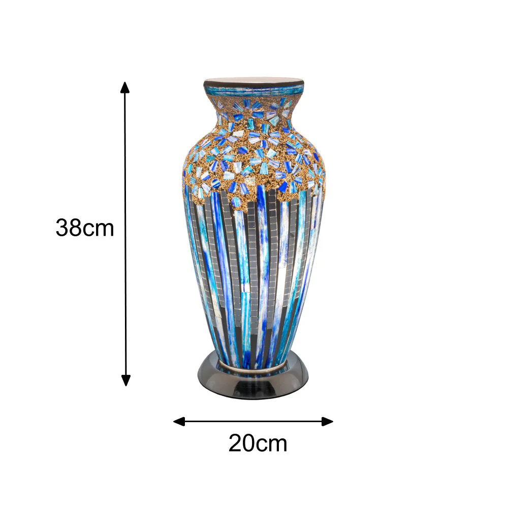 Blue Art Deco Flower Mosaic Glass Vintage Vase Table Lamp 38cm - Image 5