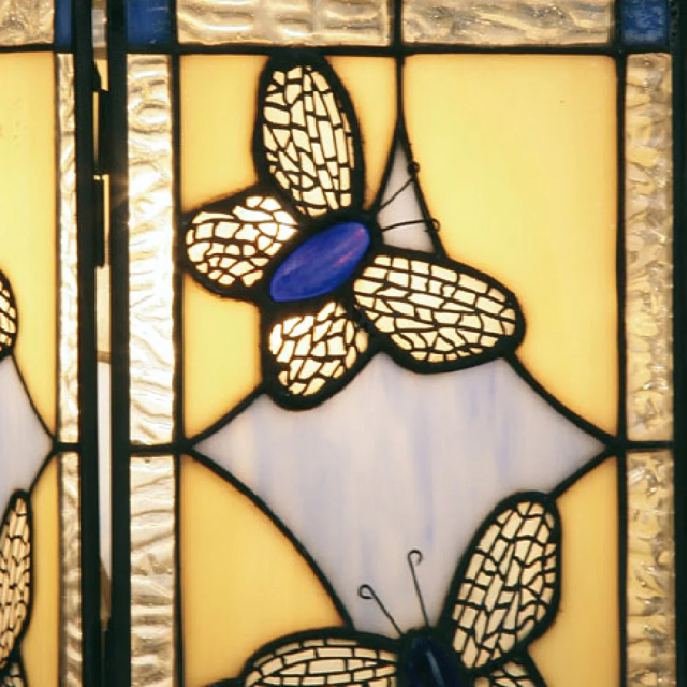 Blue Butterfly Tiffany Glass Vintage Easy Fit Square Pendant 15cm - Image 2