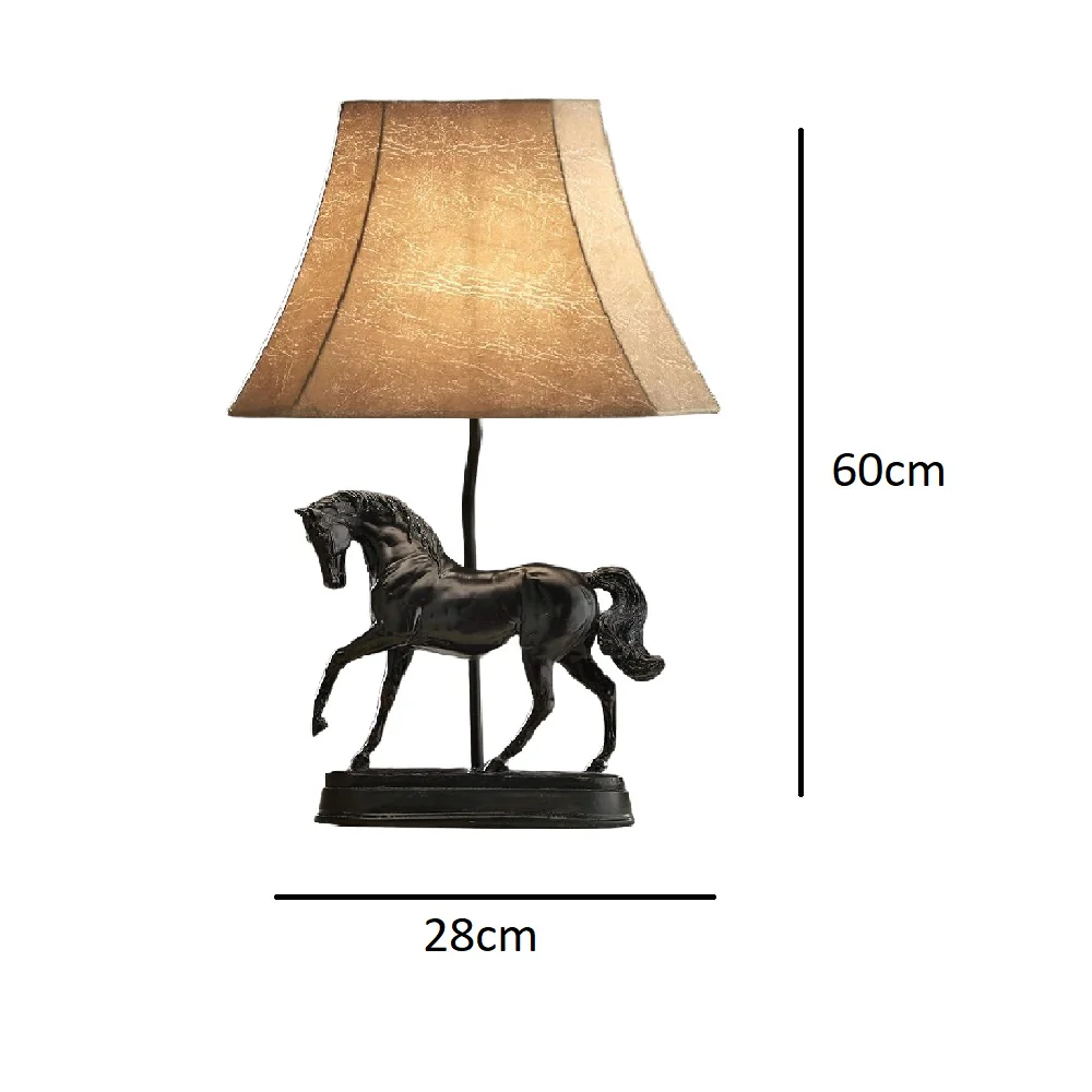 Antique Black Horse Table Lamp with Natural Faux Tapered Shade 60cm - Image 4