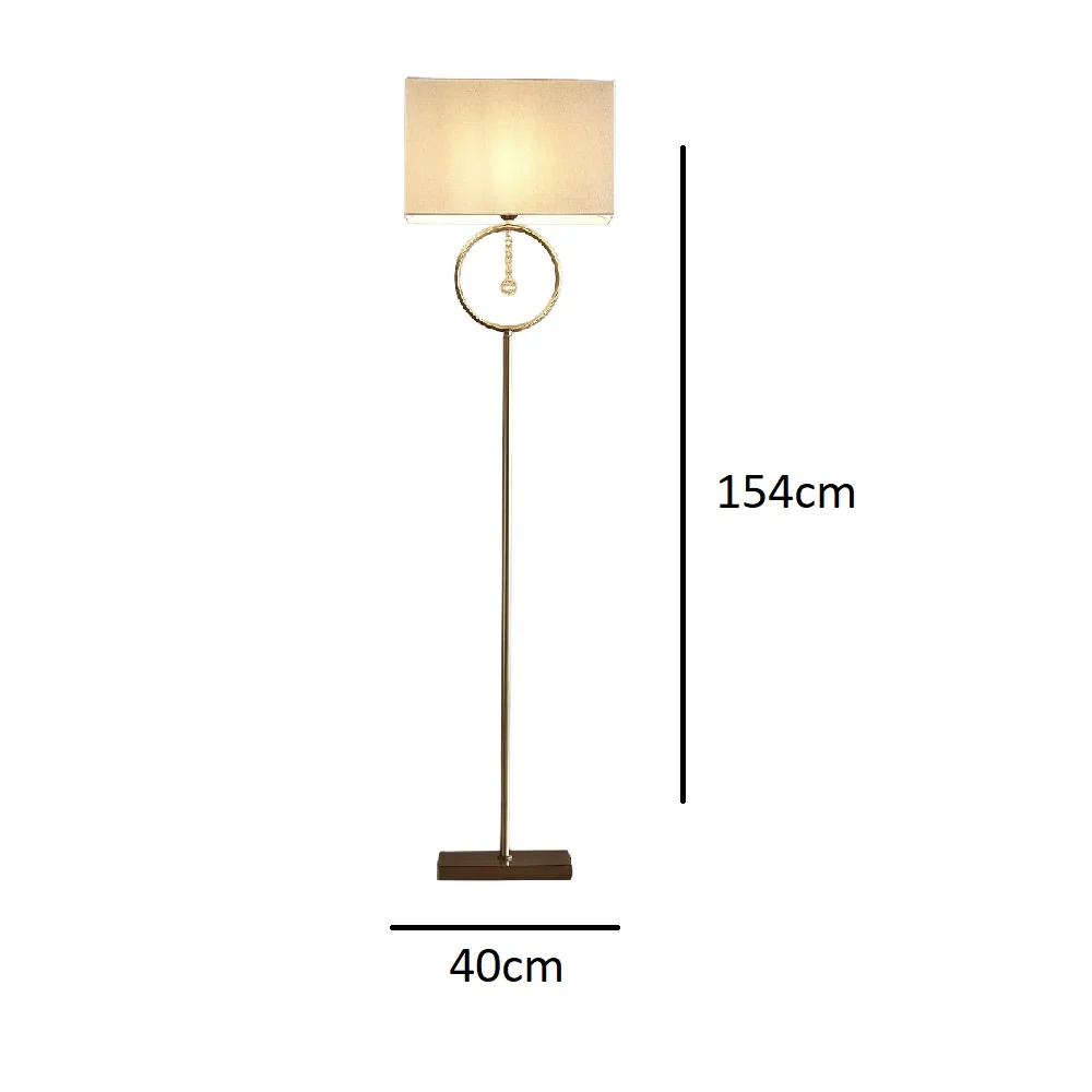 Antique Brass & Crystal Modern Floor Lamp with Cream Rectangular Shade 154cm - Image 4