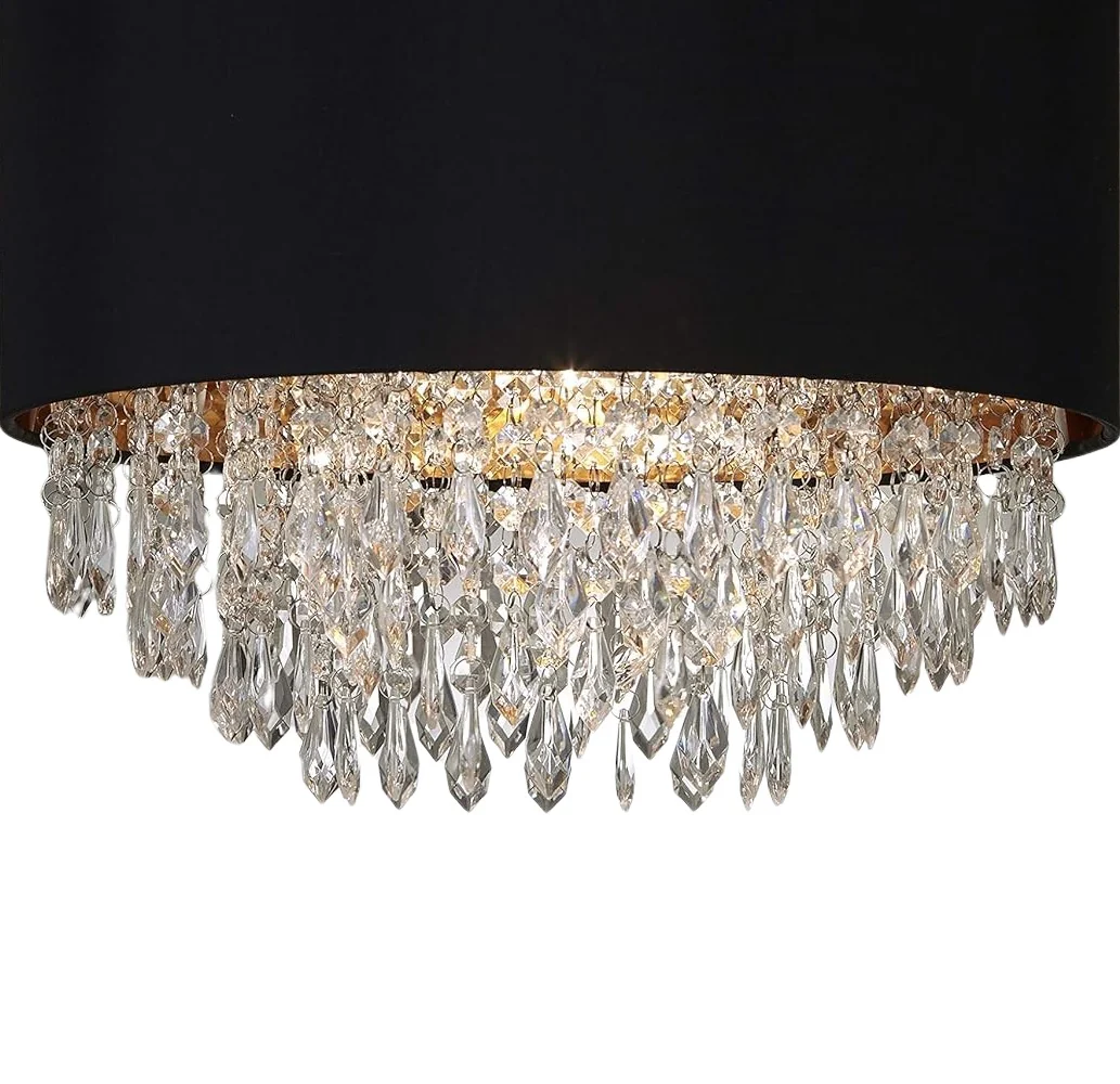 Black and Gold with Acrylic Crystal Droplets Vintage Easy Fit Chandelier Pendant Shade 38cm - Image 2