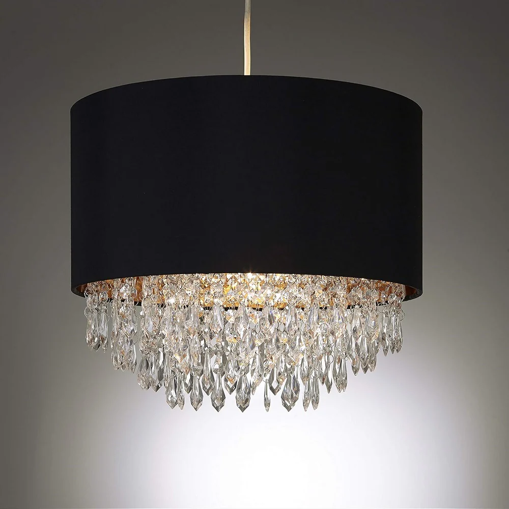 Black and Gold with Acrylic Crystal Droplets Vintage Easy Fit Chandelier Pendant Shade 38cm - Image 3