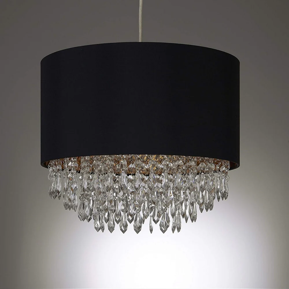 Black and Gold with Acrylic Crystal Droplets Vintage Easy Fit Chandelier Pendant Shade 38cm - Image 4