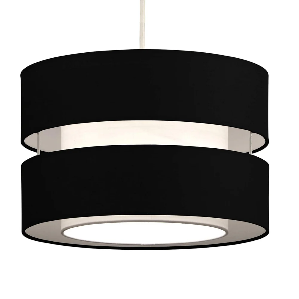 Black Cotton Fabric Double Layer Retro Easy Fit Drum Lampshade 30cm