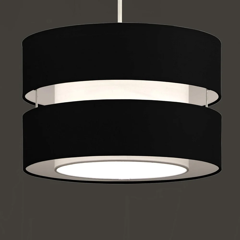 Black Cotton Fabric Double Layer Retro Easy Fit Drum Lampshade 30cm - Image 3
