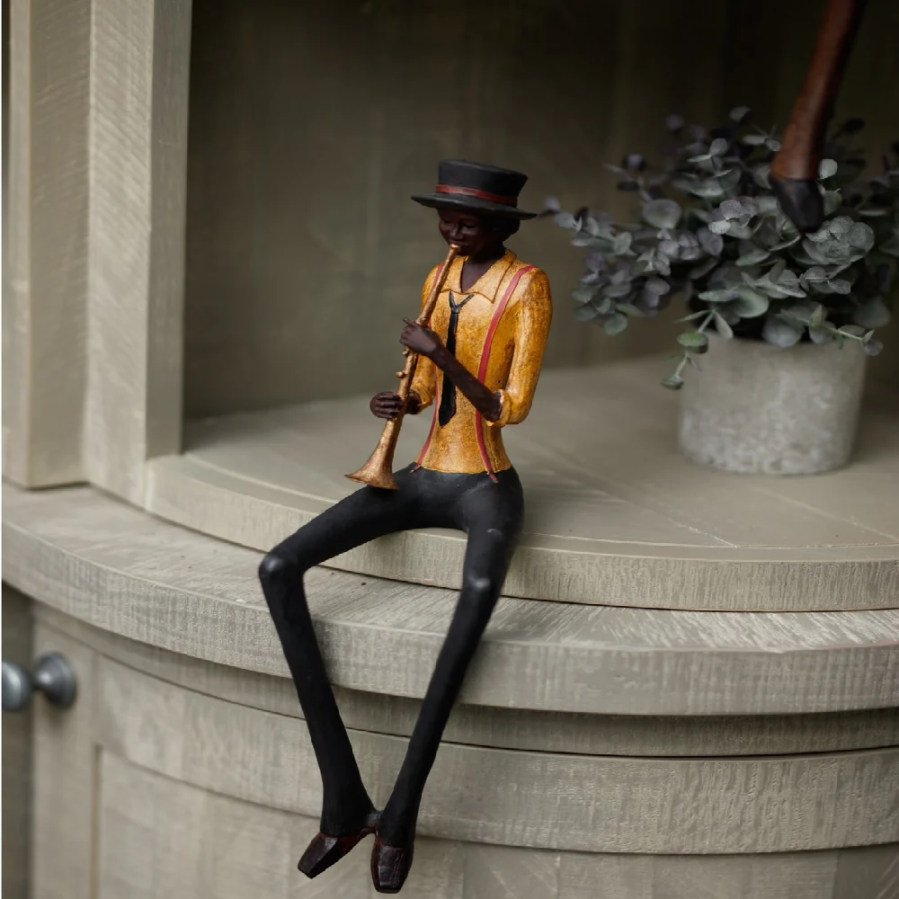 Britalia BR0261 Brown & Yellow Resin Sitting Jazz Trumpeter Musician Sculpture Figurine 42cm - Image 3