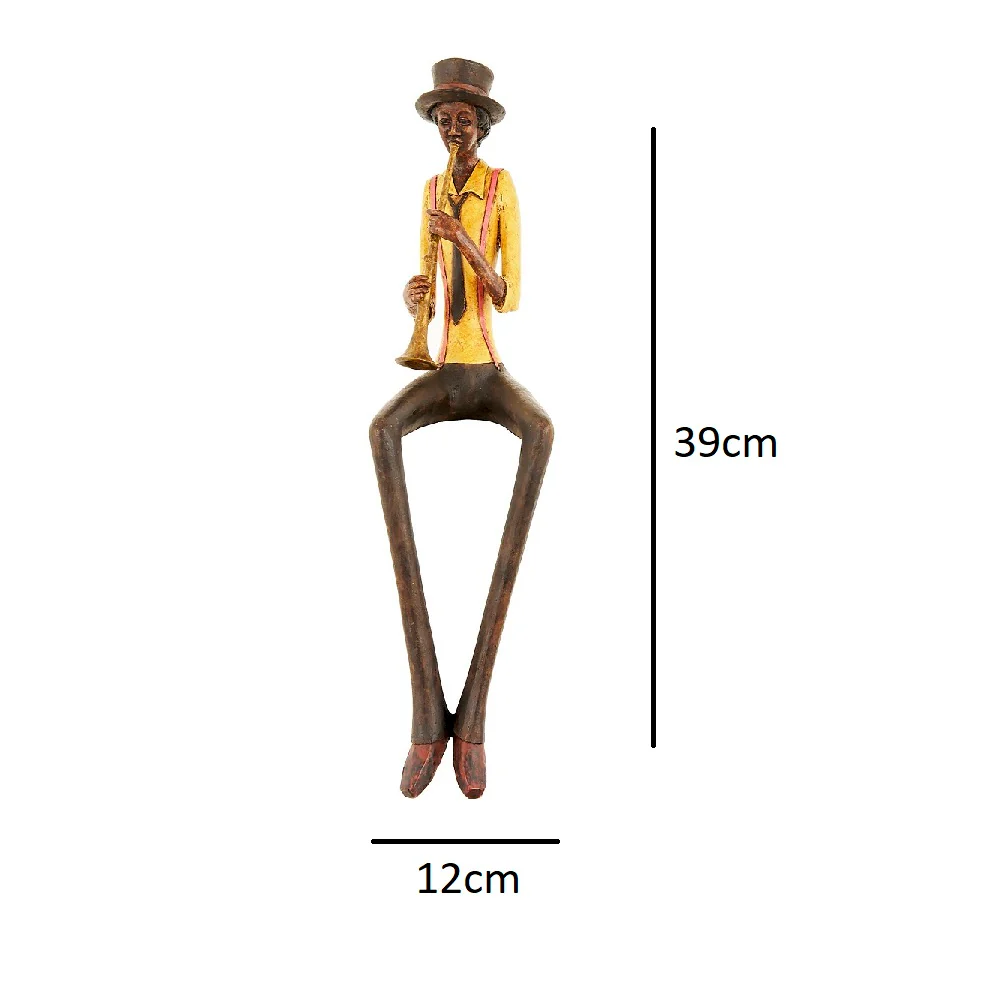 Britalia BR0261 Brown & Yellow Resin Sitting Jazz Trumpeter Musician Sculpture Figurine 42cm - Image 4
