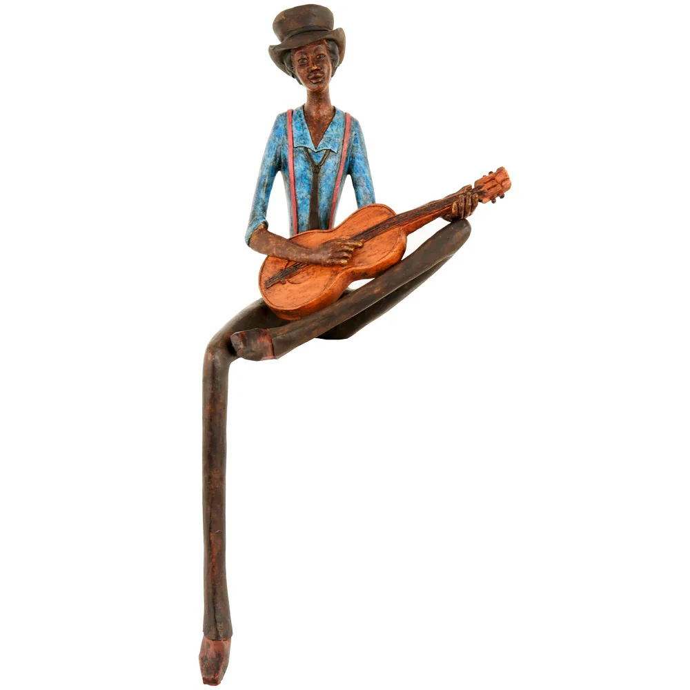 Britalia BR0262 Brown & Blue Resin Sitting Jazz Strings Musician Sculpture Figurine 42cm