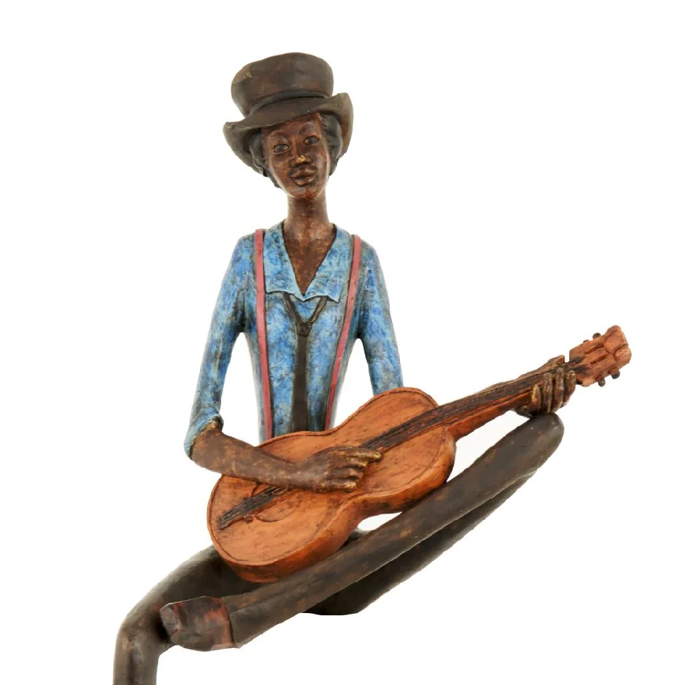 Britalia BR0262 Brown & Blue Resin Sitting Jazz Strings Musician Sculpture Figurine 42cm - Image 2