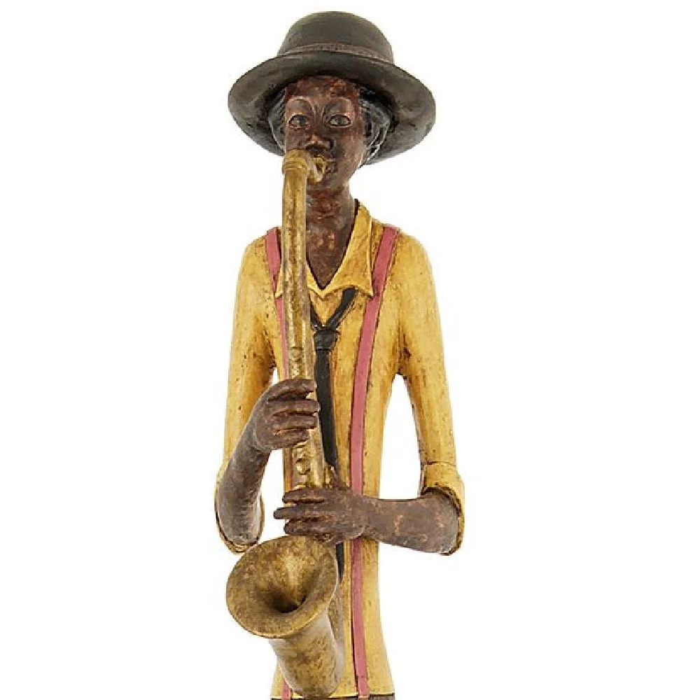 Britalia BR0264 Brown & Yellow Resin Standing Jazz Saxophonist Musician Sculpture Figurine 60cm - Image 4