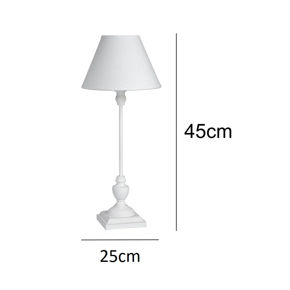 Britalia BR18554 White Washed Wood Vintage Rustic Candlestick Table Lamp with Linen Shade 45cm - Image 4