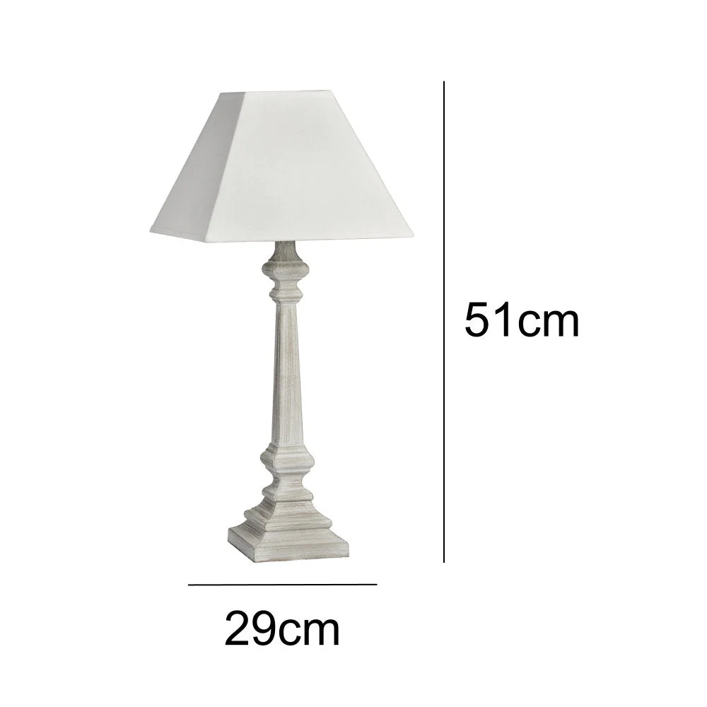 Britalia BR18559 Grey Washed Wood Vintage Rustic Square Column Table Lamp with Linen Shade 51cm - Image 5