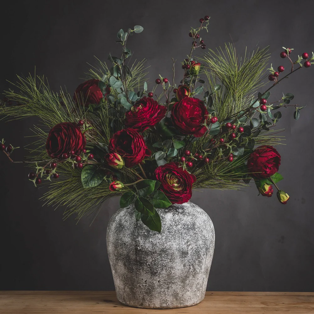 White and Grey Stone Effect Vintage Ceramic Vase and Plant Pot 30cm - Image 3