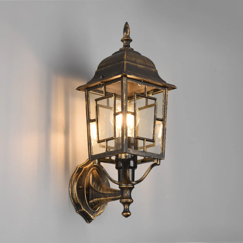 Antique Brass and Clear Glass Vintage Outdoor Up Lantern Wall Light 42cm - Image 3