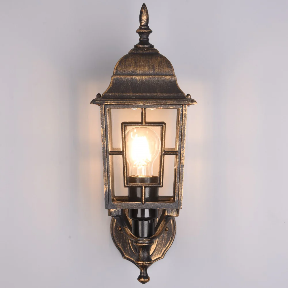 Antique Brass and Clear Glass Vintage Outdoor Up Lantern Wall Light 42cm - Image 4