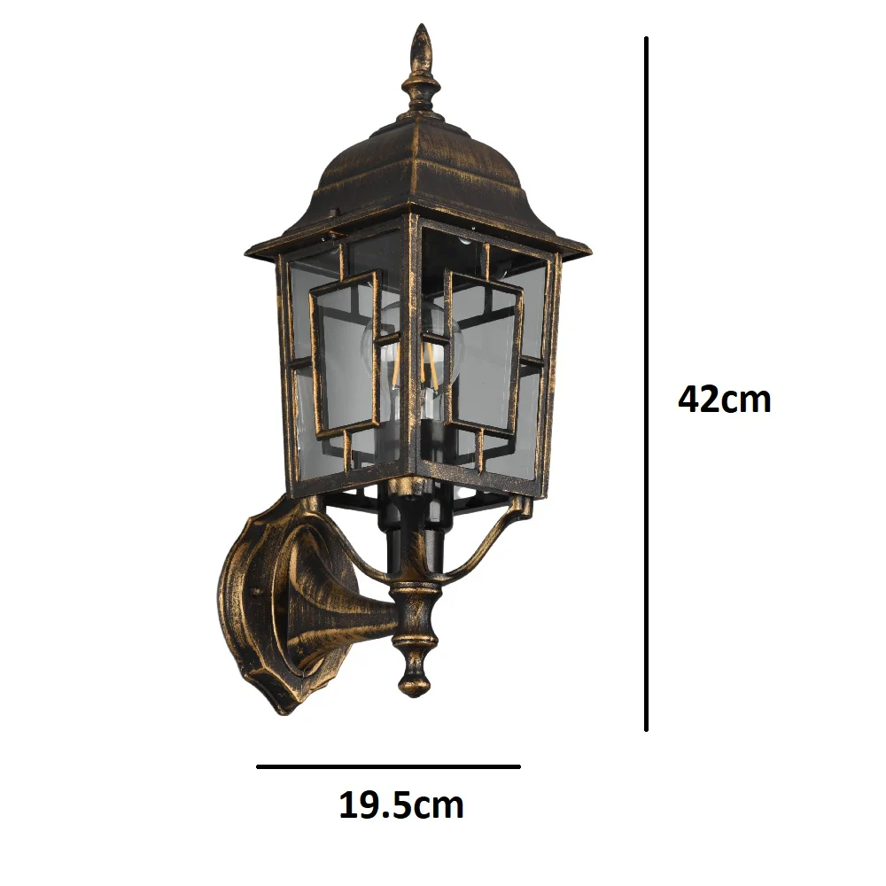 Antique Brass and Clear Glass Vintage Outdoor Up Lantern Wall Light 42cm - Image 5