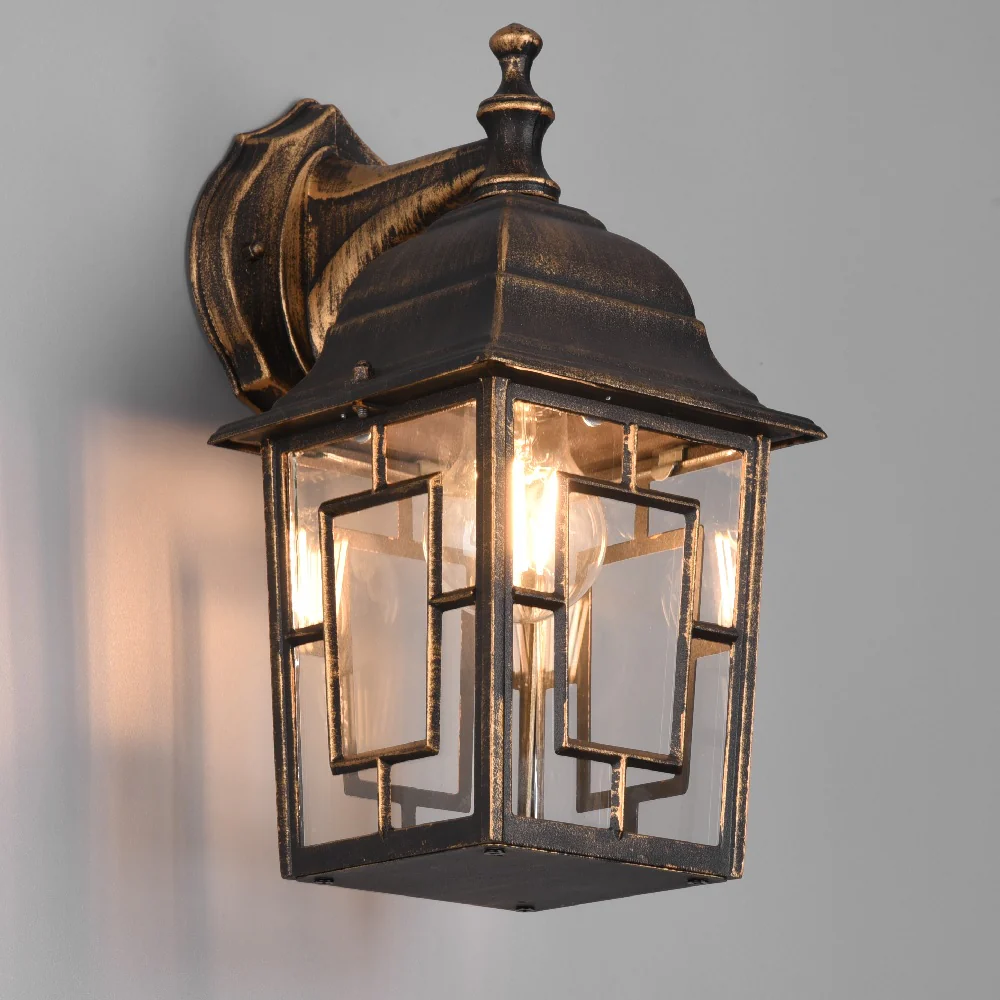 Antique Brass and Clear Glass Vintage Outdoor Down Lantern Wall Light 30cm - Image 3