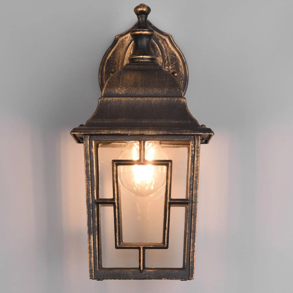 Antique Brass and Clear Glass Vintage Outdoor Down Lantern Wall Light 30cm - Image 4