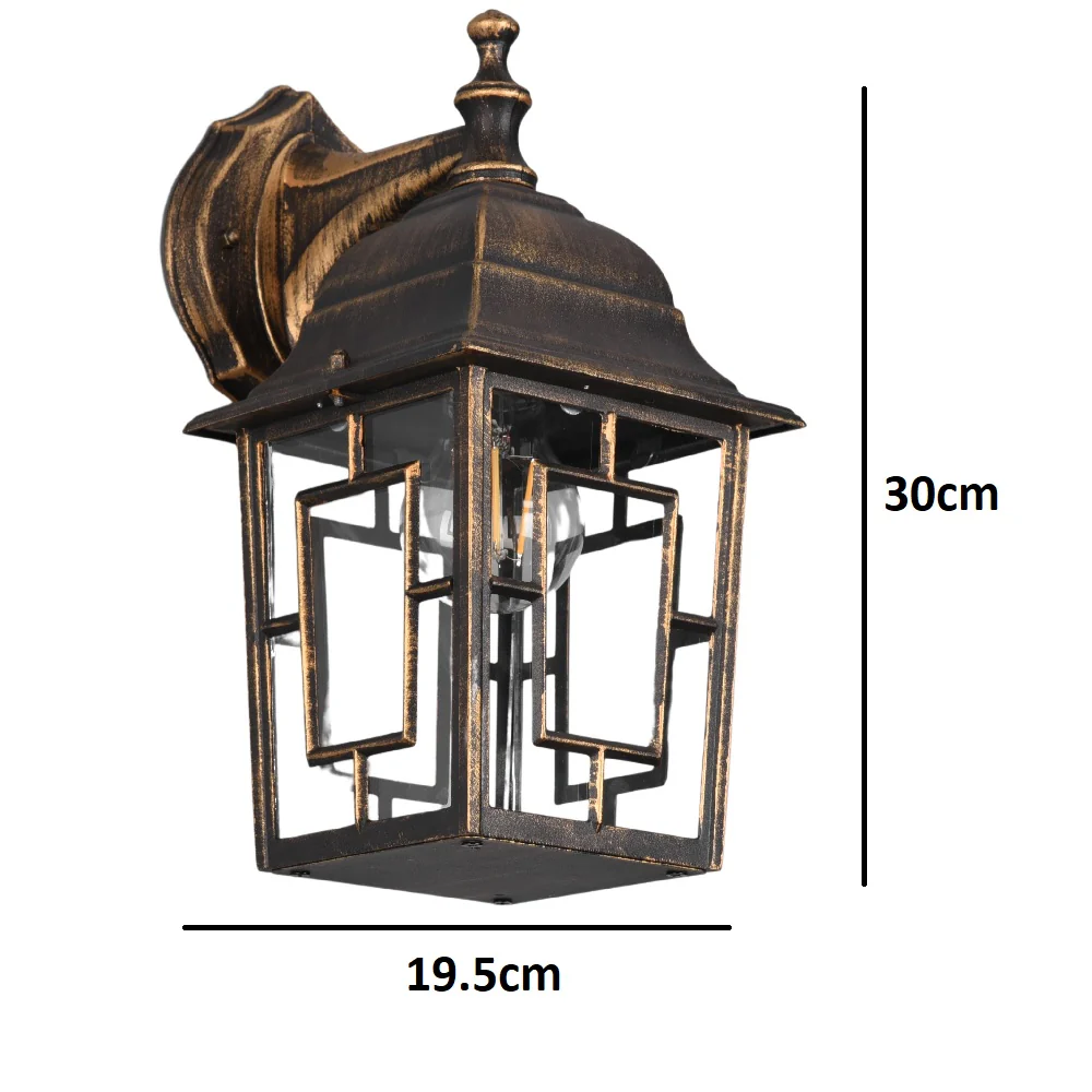 Antique Brass and Clear Glass Vintage Outdoor Down Lantern Wall Light 30cm - Image 5