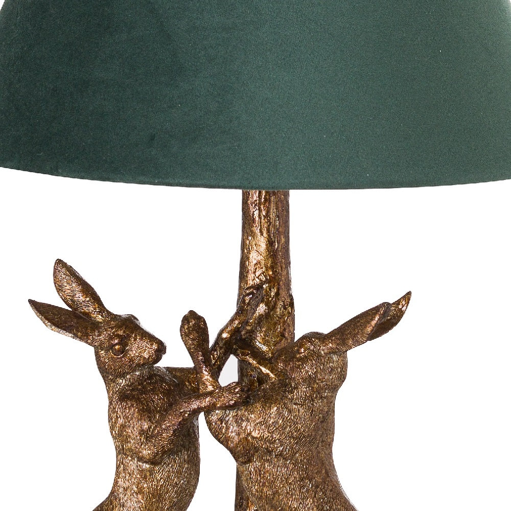 Britalia BR20695 Antique Gold Marching Hares Sculpture Vintage Table Lamp with Green Velvet Shade 48cm - Image 3
